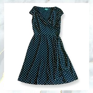 NWOT! LAUREN Ralph Lauren Polka Dot Faux Wrap Dress BLACK / WHITE Women's Size 6